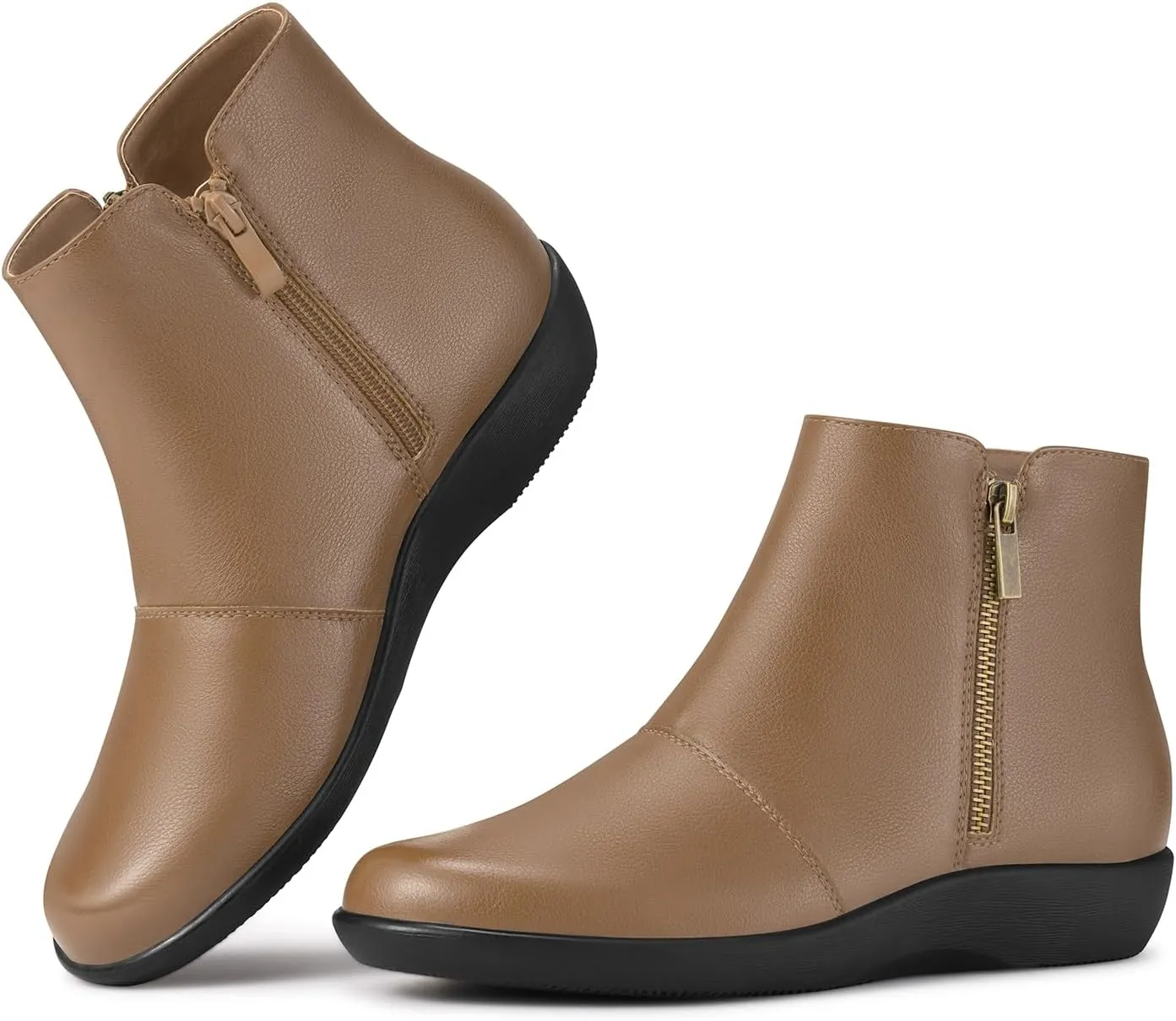 Rollda Women's Ankle Boots Low Heel Ankle Booties Side Zipper Short Boots for Women