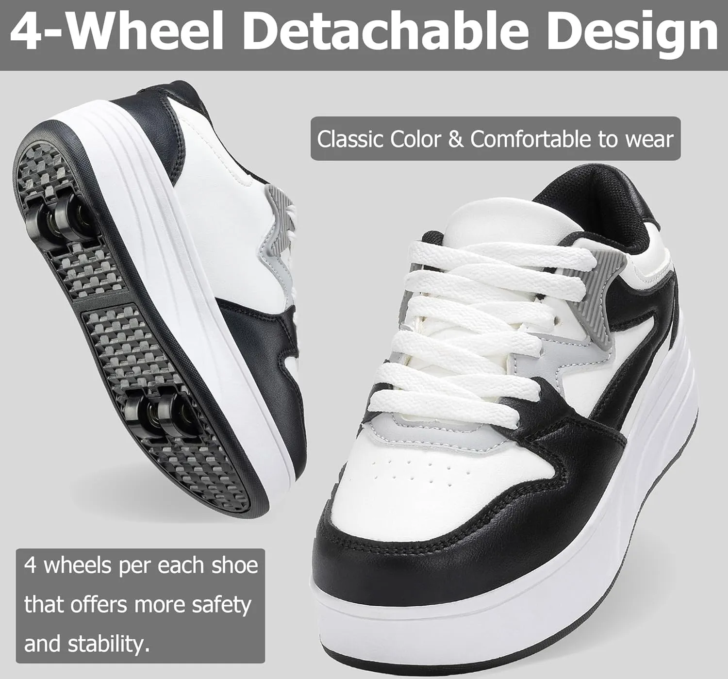 Roller Skate Shoes for Kids Boys Girls Sneakers with Detachable Wheels Sport Shoe