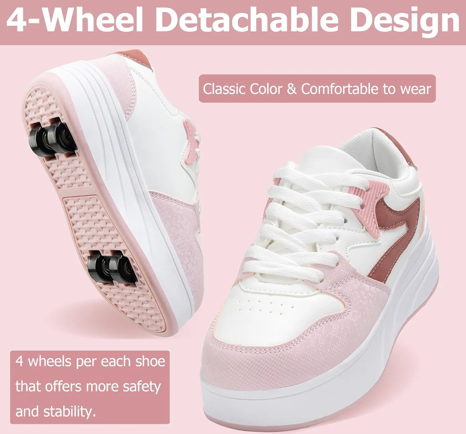Roller Skate Shoes for Kids Boys Girls Sneakers with Detachable Wheels Sport Shoe