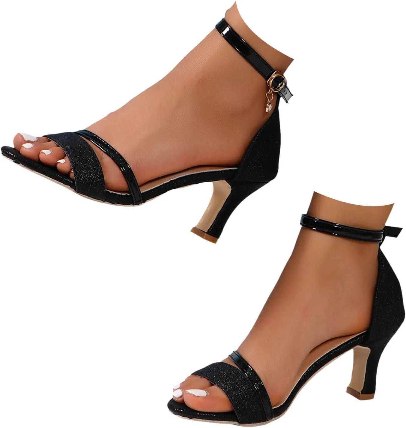 Sandals for Women 2025 Buckle Heels Stiletto Square Open Toe Sandals Mid Heeled Sandals Wedding Dress Shoes