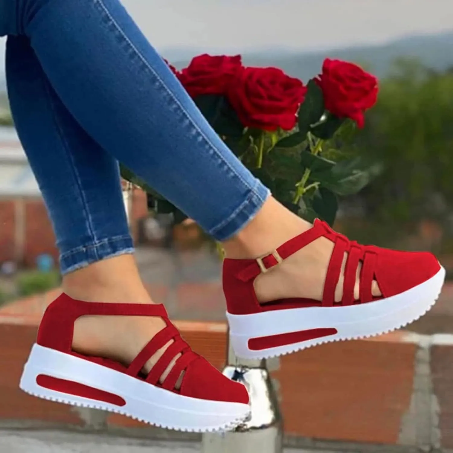 Sandals for Women Dressy, Summer Sandals for Women Strappy Platform Sandals Close Toe Wedge Shoes Comfy Sandals