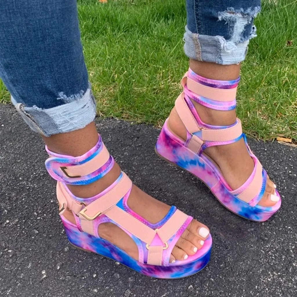 Sandals for Women Wide Width,Open Toe Crystal Ankle Strap Platform Casual Summer Espadrilles Flatform Wedge Sandals