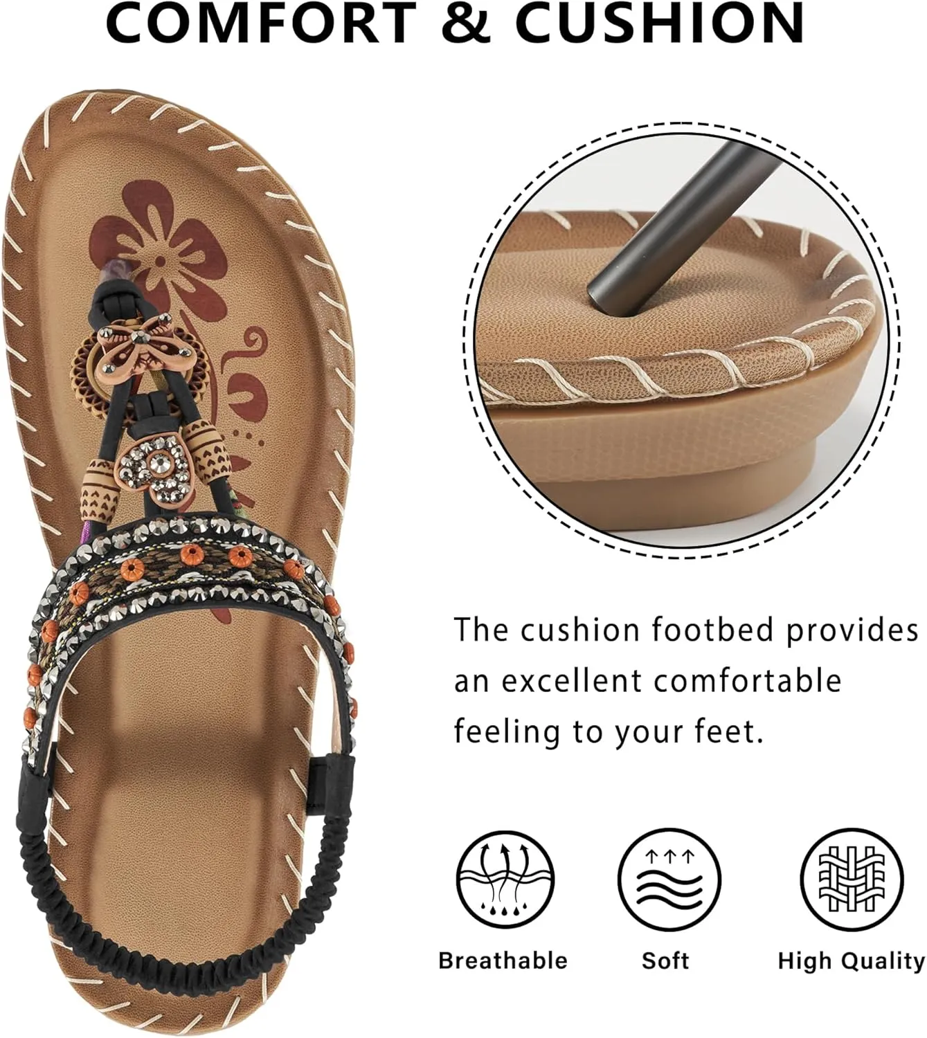 Sandals Women Dressy Flats: Bohemian Flat Sandals for Women Comfortable Summer Casual Flip Flops Elastic Ankle Strap