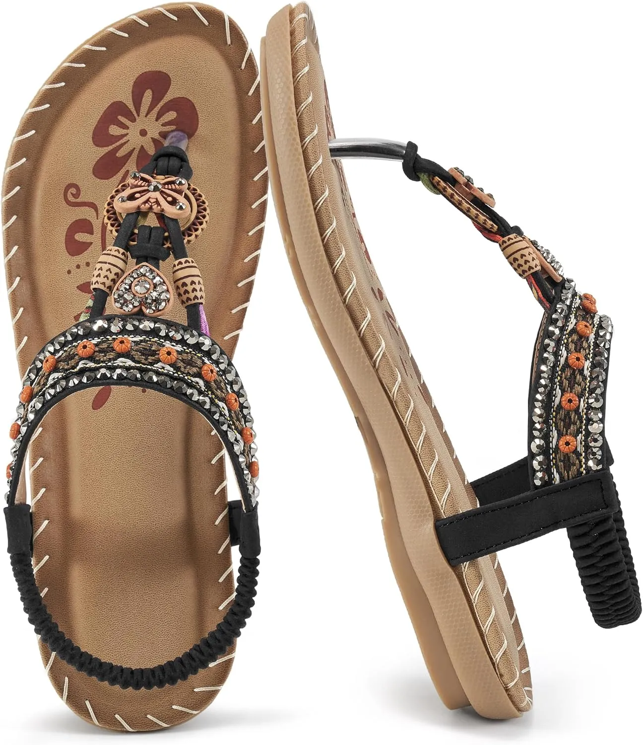 Sandals Women Dressy Flats: Bohemian Flat Sandals for Women Comfortable Summer Casual Flip Flops Elastic Ankle Strap