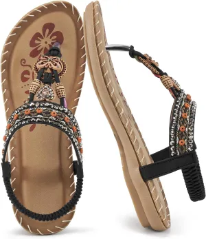 Sandals Women Dressy Flats: Bohemian Flat Sandals for Women Comfortable Summer Casual Flip Flops Elastic Ankle Strap