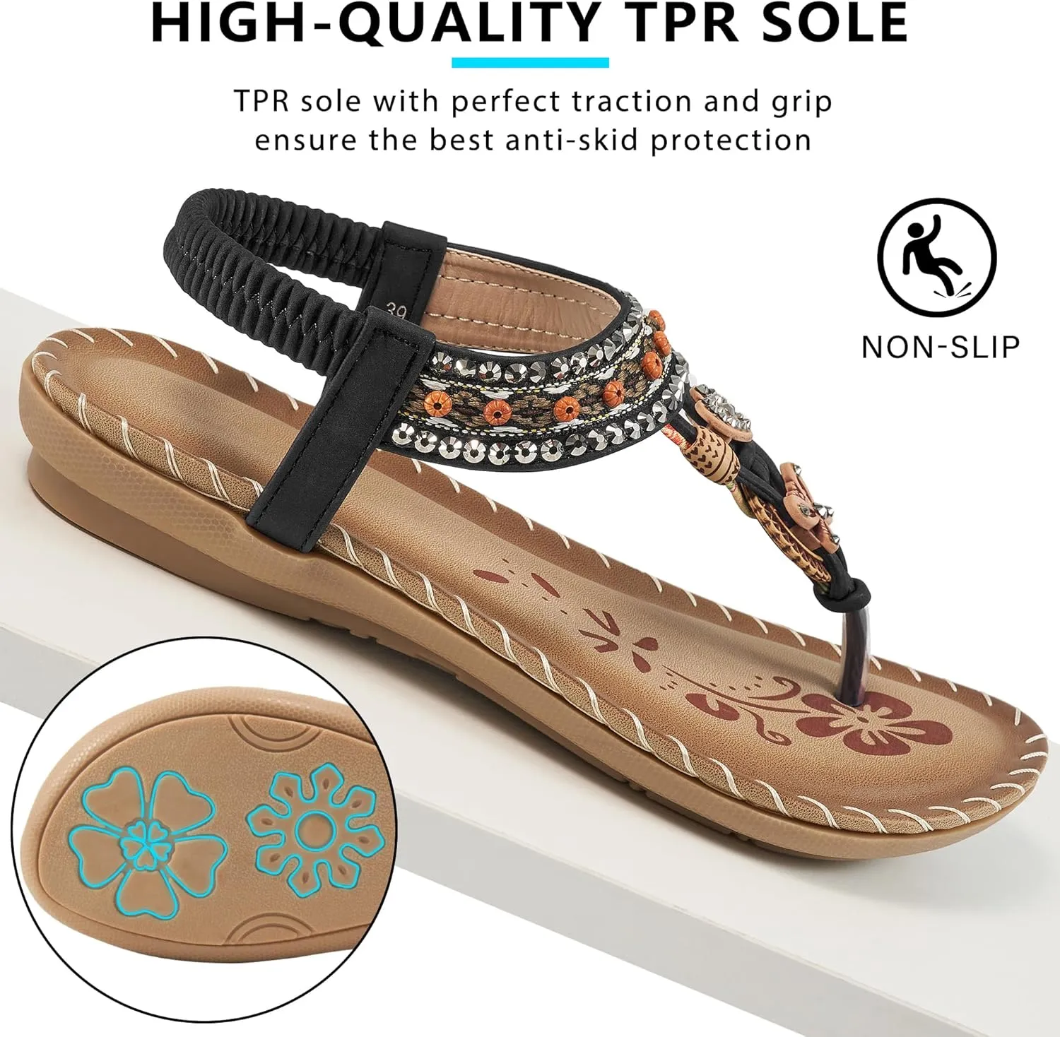 Sandals Women Dressy Flats: Bohemian Flat Sandals for Women Comfortable Summer Casual Flip Flops Elastic Ankle Strap