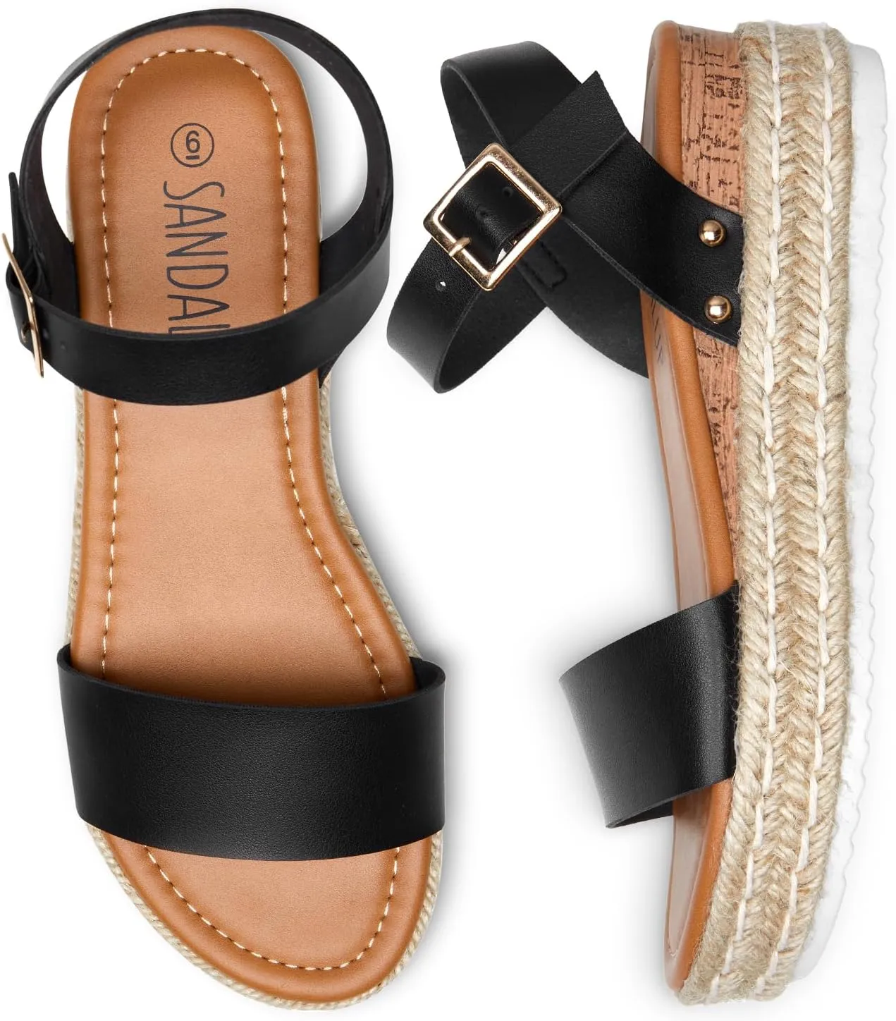 SANDALUP Platform Sandals Women Buckle Open Toe Ankle Strap Women's Platform Wedge synthetic Sandals Espadrilles Shoes