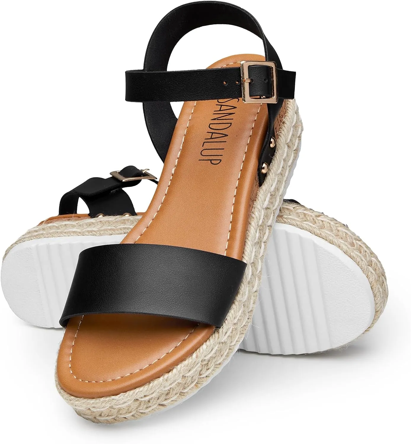 SANDALUP Platform Sandals Women Buckle Open Toe Ankle Strap Women's Platform Wedge synthetic Sandals Espadrilles Shoes