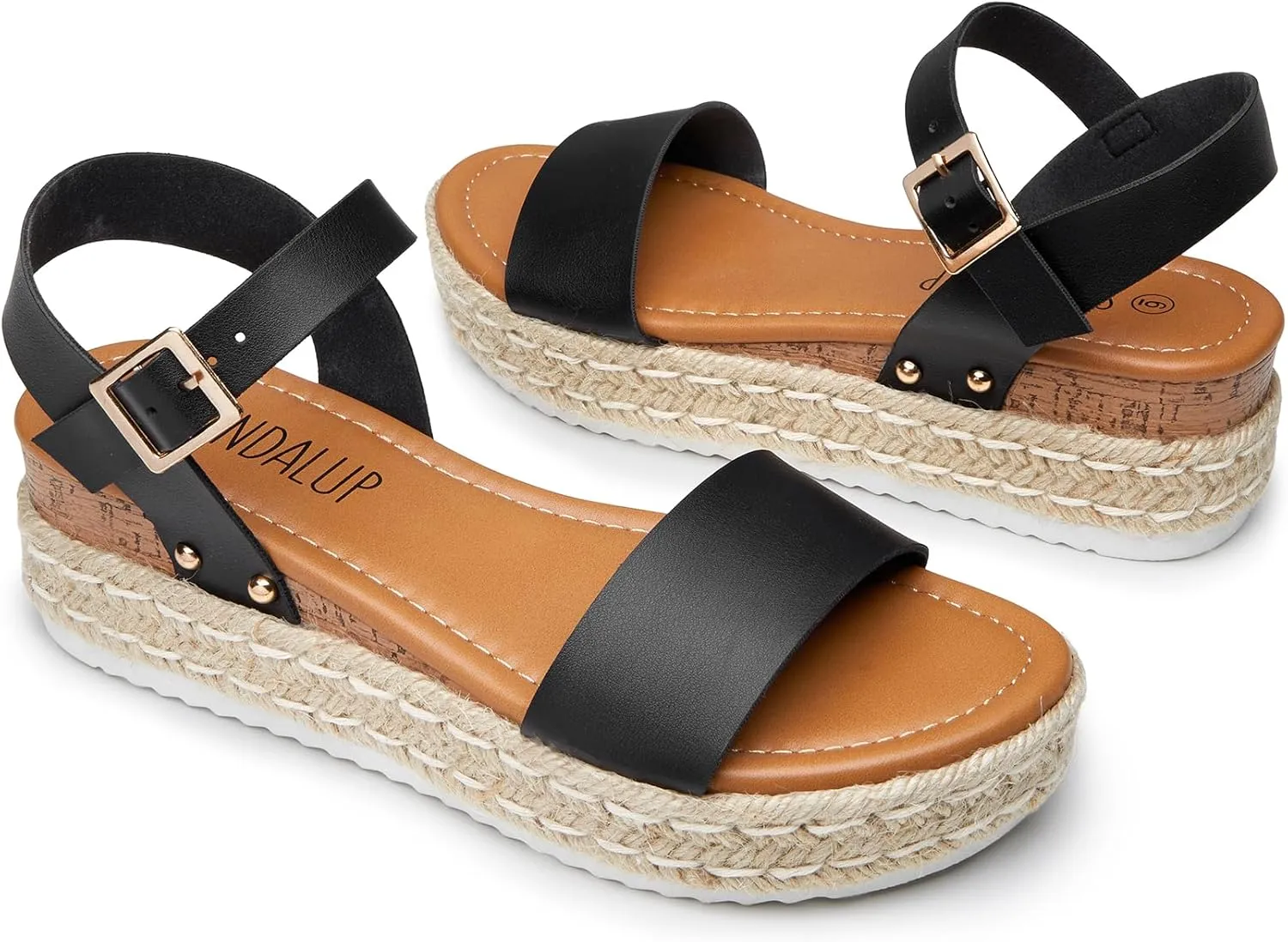 SANDALUP Platform Sandals Women Buckle Open Toe Ankle Strap Women's Platform Wedge synthetic Sandals Espadrilles Shoes