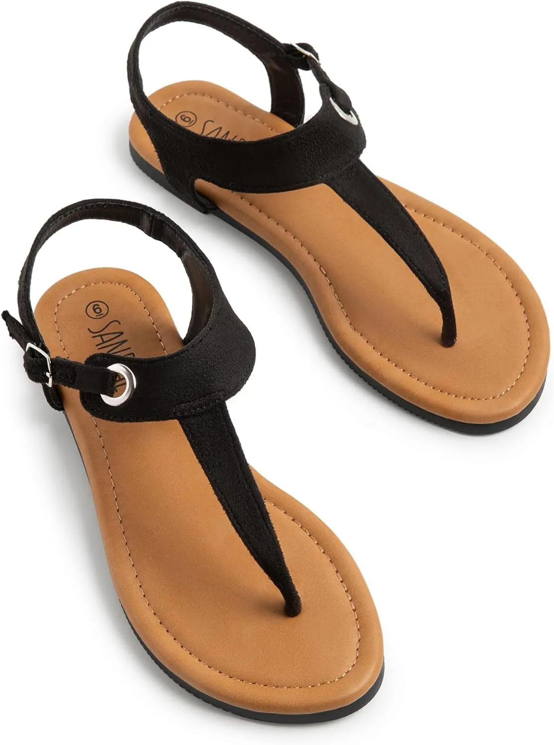SANDALUP Women's Sandals Thong Flat Sandals Comfortable T-Strap Summer Shoes with Adjustable Ankle Buckle Dressy Sandals