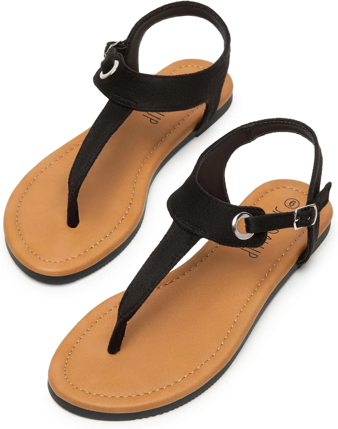 SANDALUP Women's Sandals Thong Flat Sandals Comfortable T-Strap Summer Shoes with Adjustable Ankle Buckle Dressy Sandals