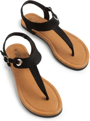 SANDALUP Women's Sandals Thong Flat Sandals Comfortable T-Strap Summer Shoes with Adjustable Ankle Buckle Dressy Sandals