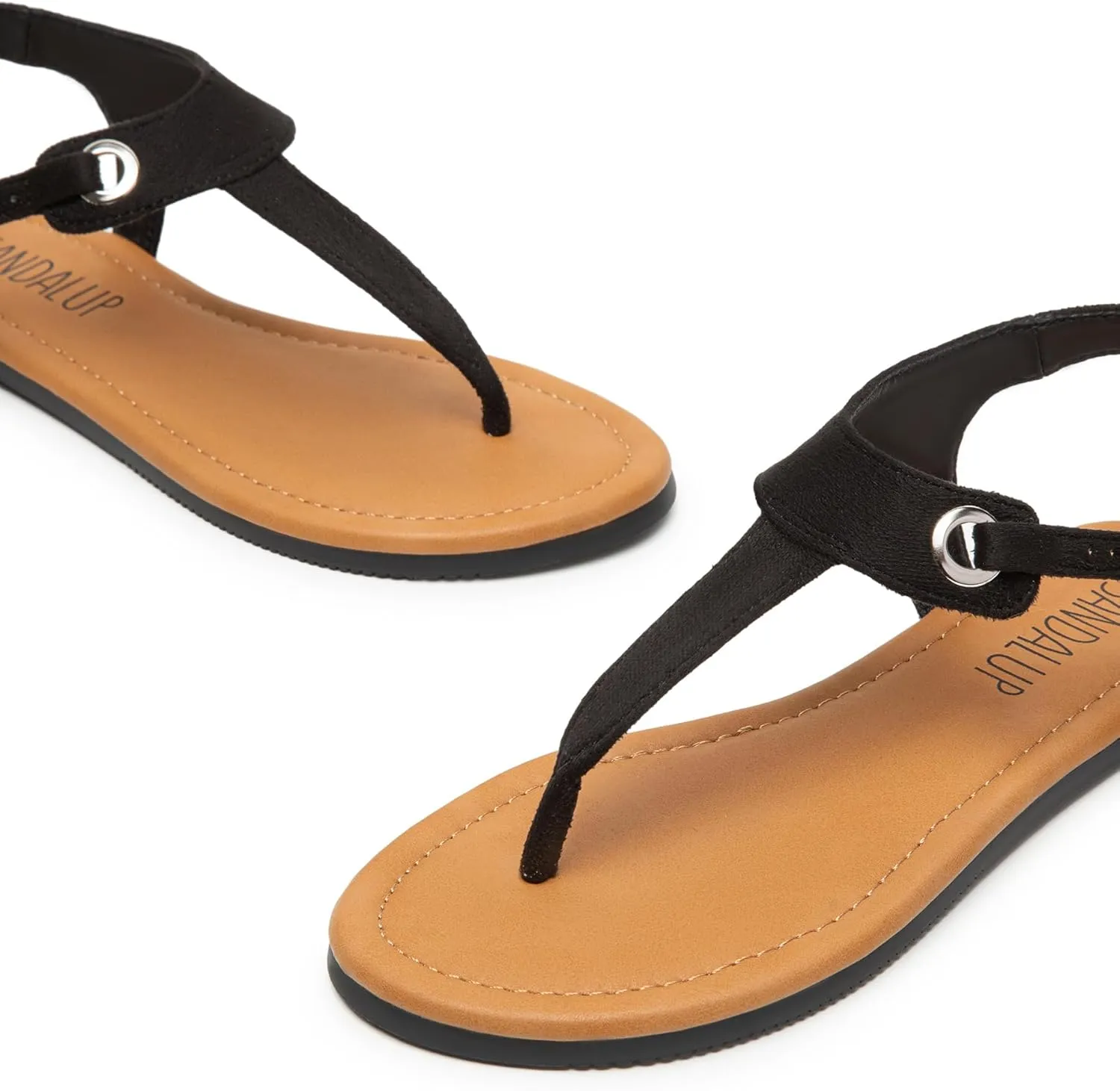 SANDALUP Women's Sandals Thong Flat Sandals Comfortable T-Strap Summer Shoes with Adjustable Ankle Buckle Dressy Sandals