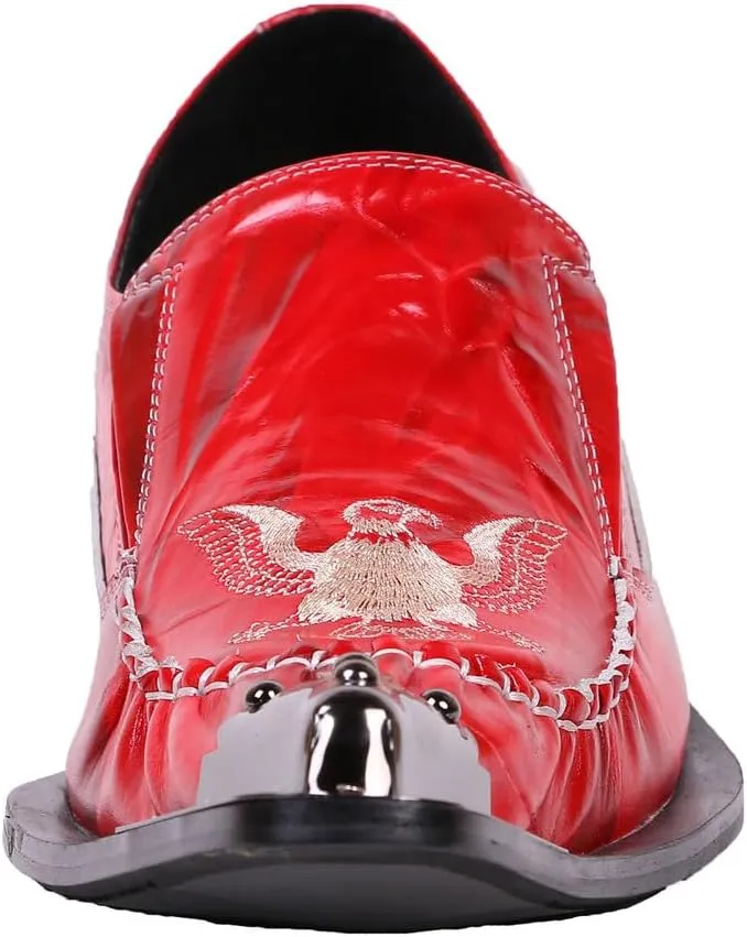 Santimon Loafers Pointed Toe Western Embroidery Leather Dress Men Shoes