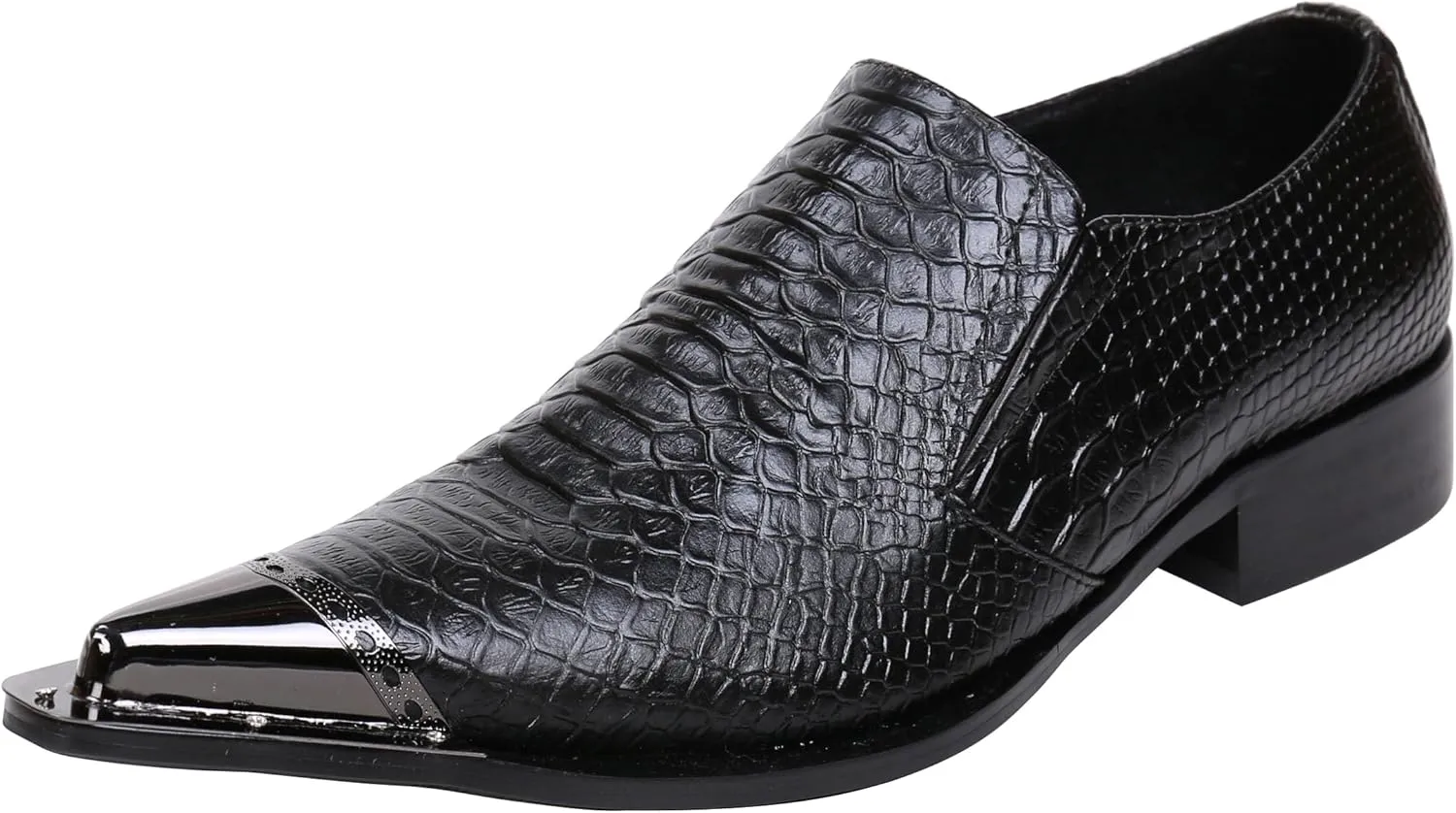 Santimon Loafers Pointed Toe Western Embroidery Leather Dress Men Shoes