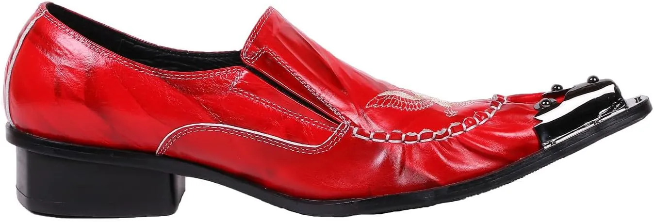 Santimon Loafers Pointed Toe Western Embroidery Leather Dress Men Shoes