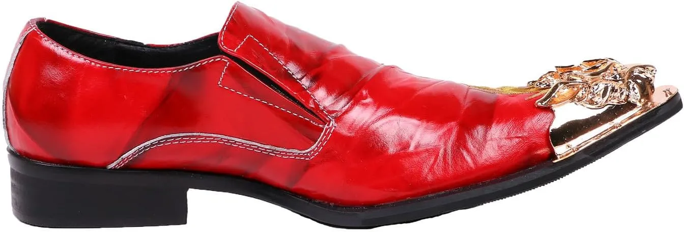 Santimon Loafers Pointed Toe Western Embroidery Leather Dress Men Shoes