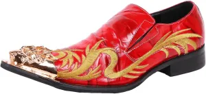 Santimon Loafers Pointed Toe Western Embroidery Leather Dress Men Shoes