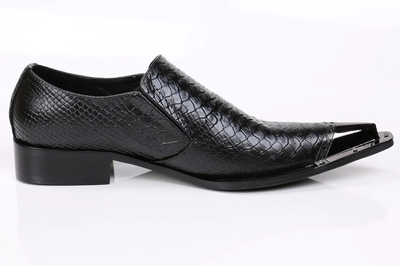 Santimon Loafers Pointed Toe Western Embroidery Leather Dress Men Shoes