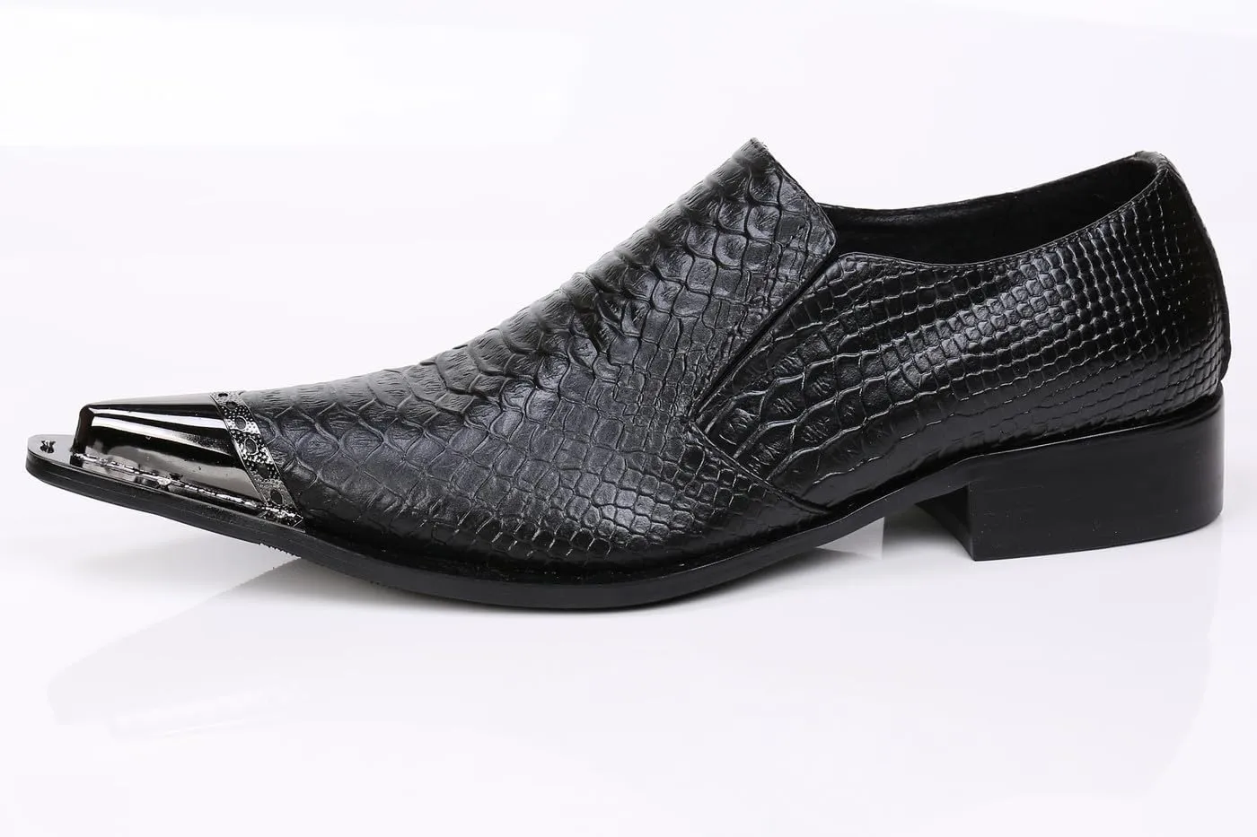Santimon Loafers Pointed Toe Western Embroidery Leather Dress Men Shoes