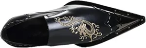 Santimon Loafers Pointed Toe Western Embroidery Leather Dress Men Shoes