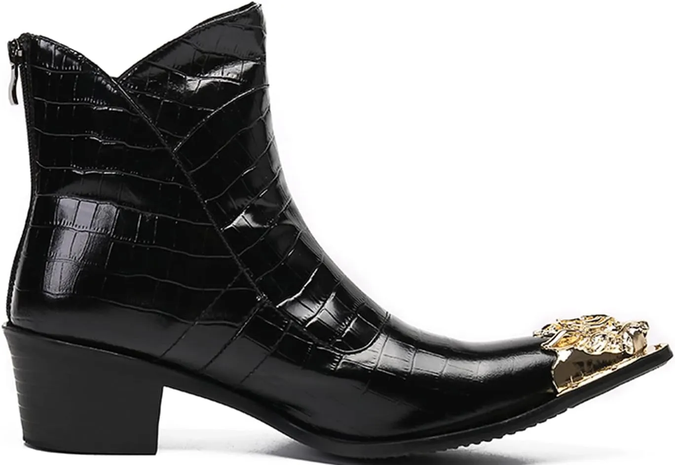 Santimon Men's Genuine Leather Western Chelsea Boots | Mid-Top Boots with Metallic Toe & Side Zipper | Bold Style for Nightclubs, Upscale Parties & Stage Performances