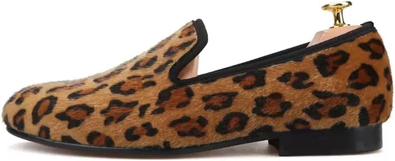 Santimon Mens Loafers Casual Dress Velvet Slip On Penny Loafers Fashion Wedding Tuxedo Formal Business Luxury Leopard Texture Two Tone Prom Shoes Smoking Party Disco Suede Moccasins for Men