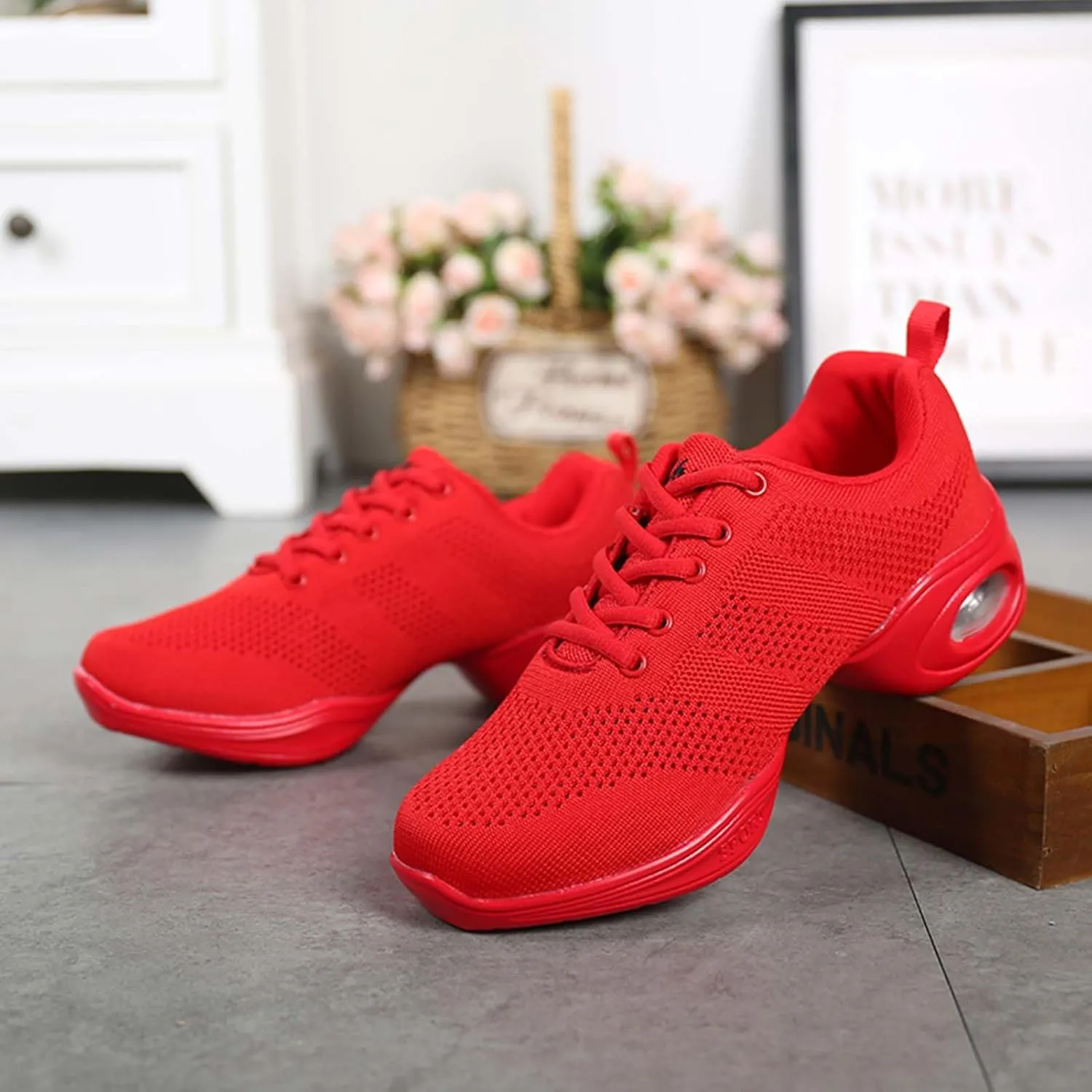 SECHRITE Womens Mens Jazz Dance Sneakers Lace Up Split Sole Dance Shoes