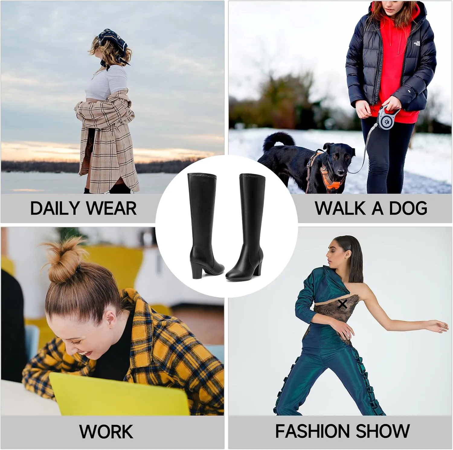 SelenePair Women's Knee High Boots Chunky Block Heel Round Toe Side Zipper Fashion Dress Winter Shoes