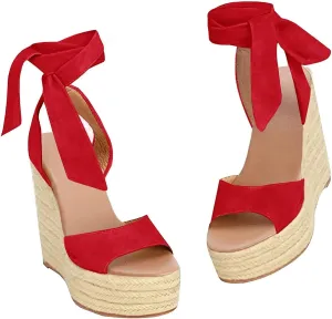SERAIH Womens Lace up Espadrilles Platform Wedges Sandals Heels Tie Ankle Strap Summer Dress Shoes