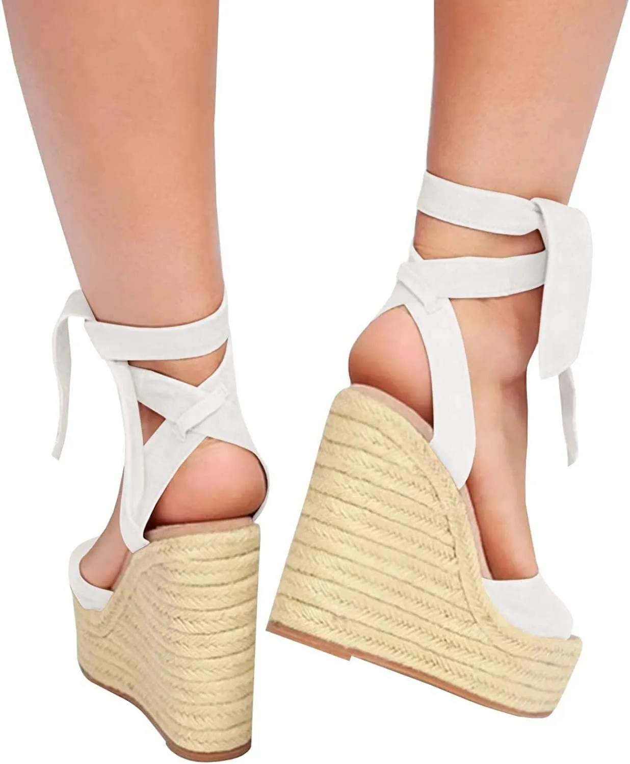SERAIH Womens Lace up Espadrilles Platform Wedges Sandals Heels Tie Ankle Strap Summer Dress Shoes