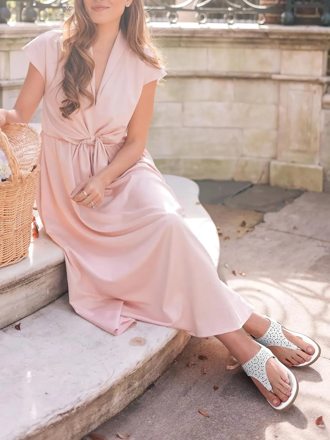 SHIBEVER Flat Sandals For Women Dressy: Comfortable Summer - Soft Rhinestone Flats Sandal