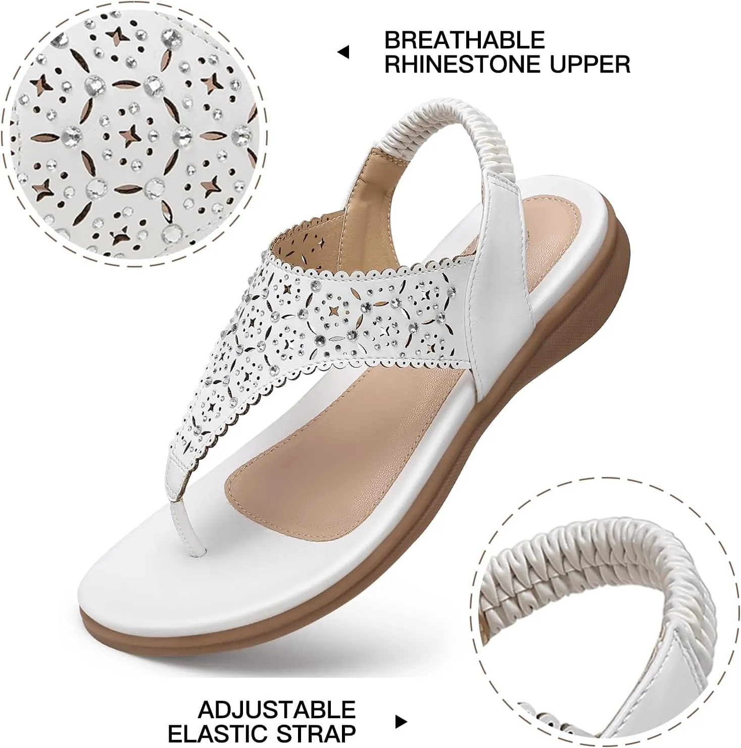 SHIBEVER Flat Sandals For Women Dressy: Comfortable Summer - Soft Rhinestone Flats Sandal