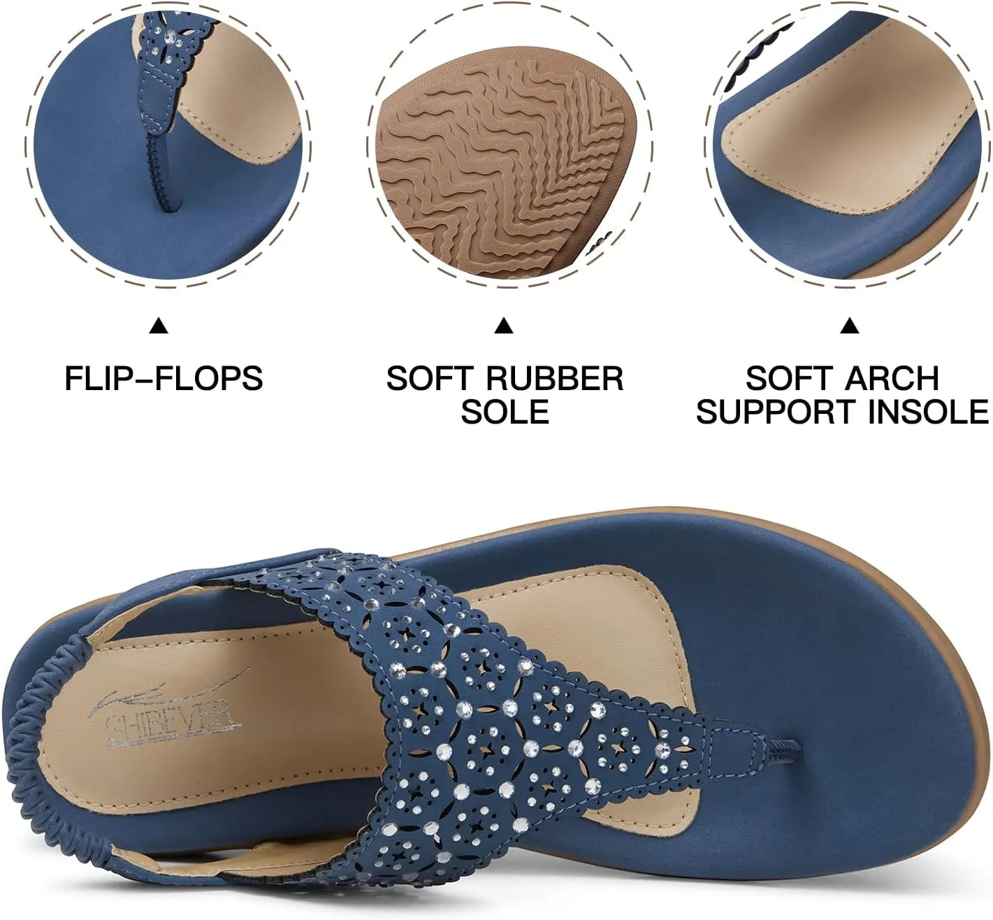 SHIBEVER Flat Sandals For Women Dressy: Comfortable Summer - Soft Rhinestone Flats Sandal
