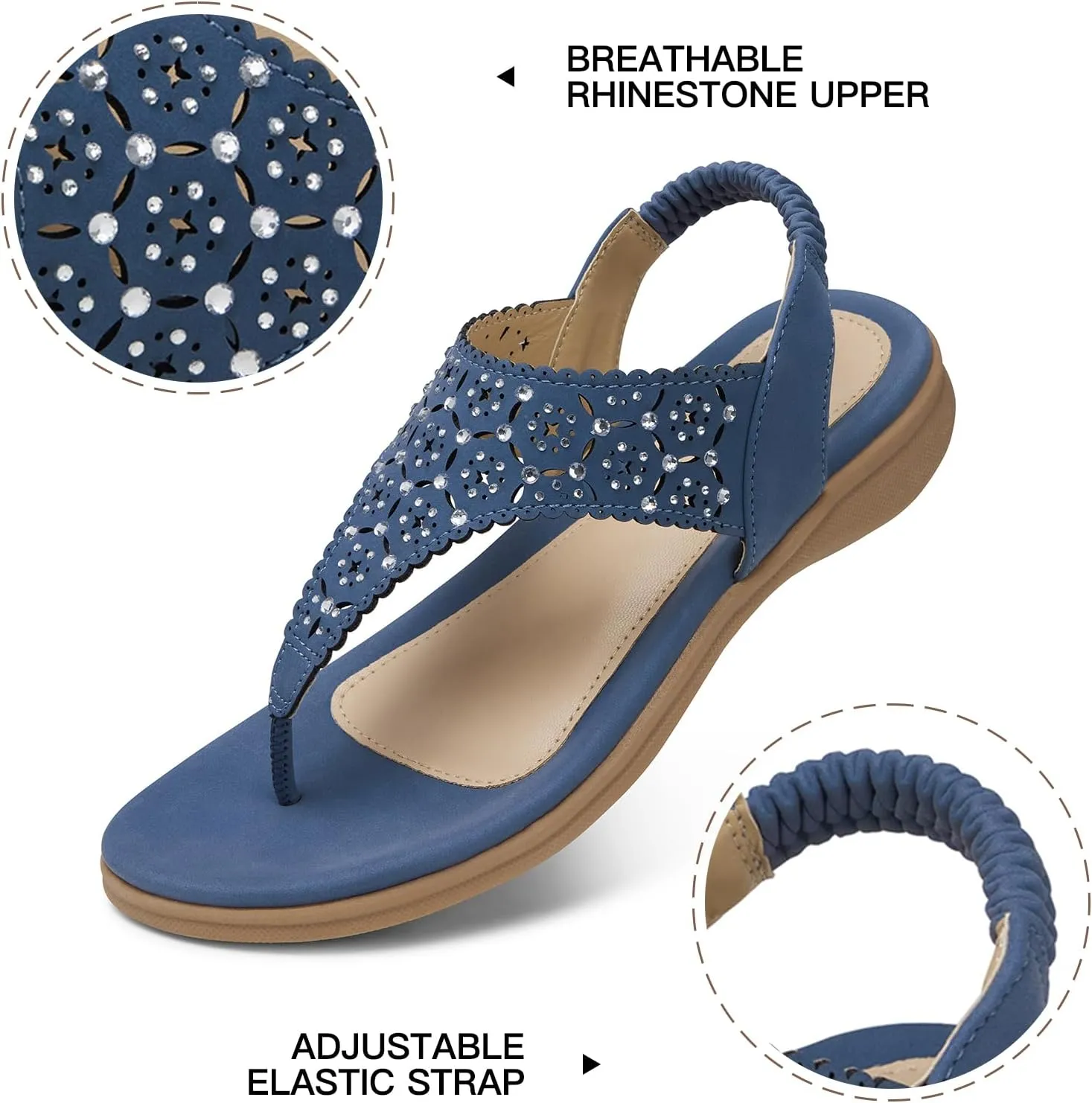 SHIBEVER Flat Sandals For Women Dressy: Comfortable Summer - Soft Rhinestone Flats Sandal