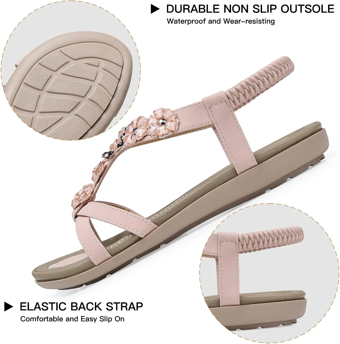 SHIBEVER Flat Sandals for Women Dressy: Summer Comfortable Ankle Strap Womens Sandal