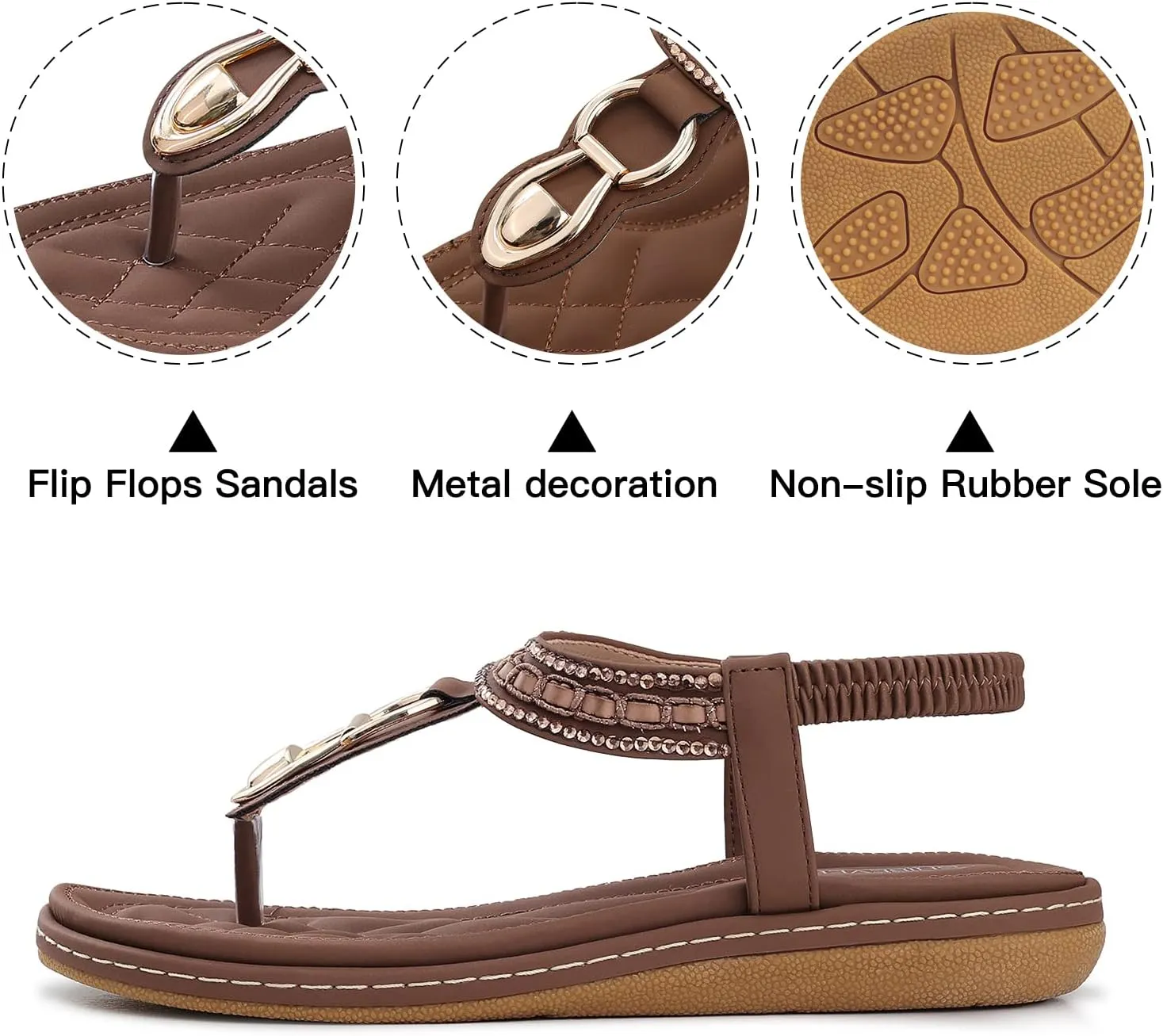 SHIBEVER Womens Sandals Dressy Summer: Women Comfortable Walking Flat Bohemian T-Strap Ladies Casual Comfy Sandals