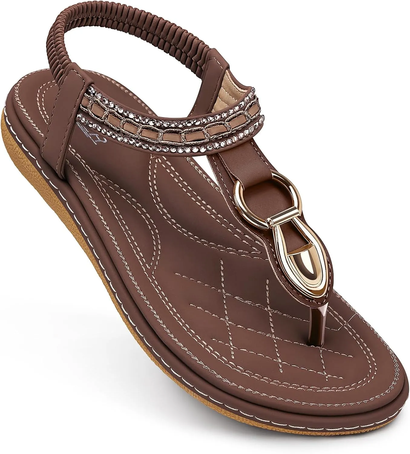 SHIBEVER Womens Sandals Dressy Summer: Women Comfortable Walking Flat Bohemian T-Strap Ladies Casual Comfy Sandals