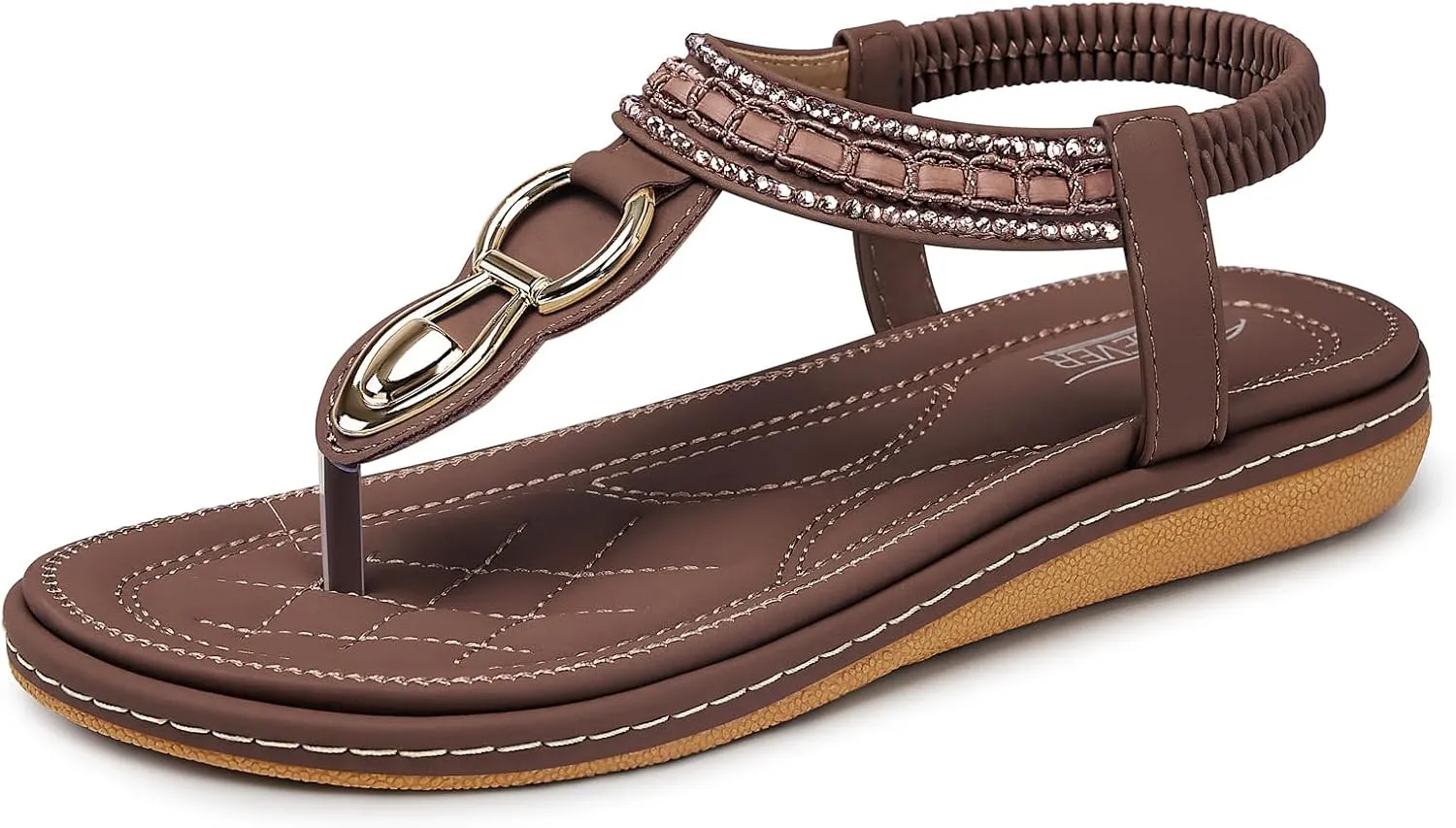 SHIBEVER Womens Sandals Dressy Summer: Women Comfortable Walking Flat Bohemian T-Strap Ladies Casual Comfy Sandals