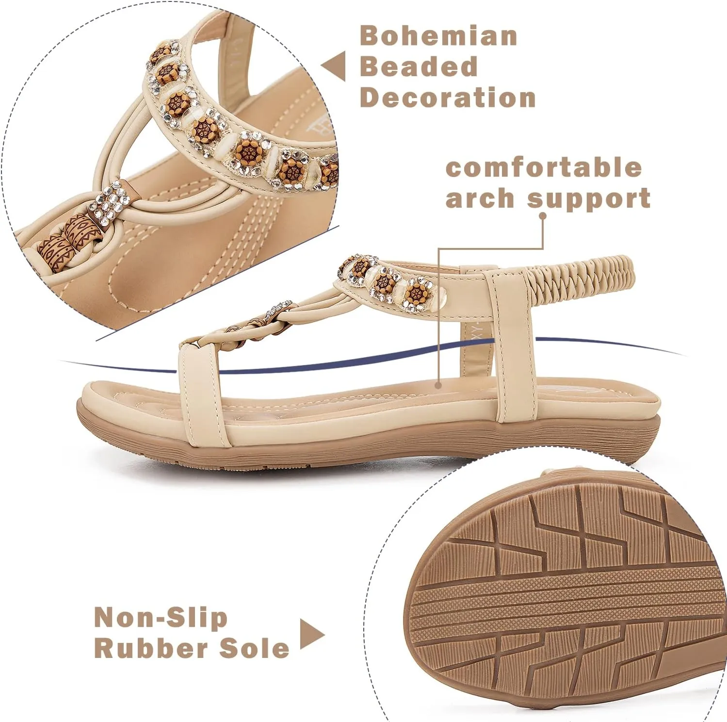 SHIBEVER Womens Sandals Summer Bohemian Flat Sandals Shoes with Elastic Strap Dressy Sandal