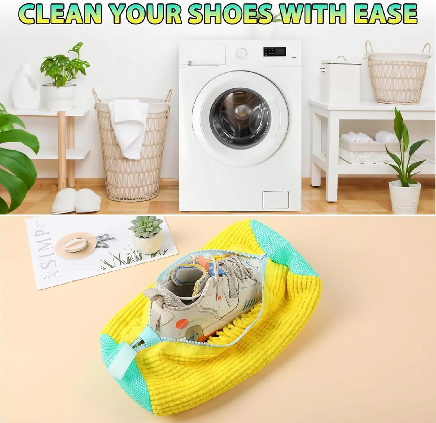 Shoe Washing Machine Bag, Large Shoe Bags Washing, Unbloo Laundry Shoe Bag, Unstain Sneaker Tennis Shoe Washing Bag, Shoe Laundry Cleaning Bag Washer (Yellow)