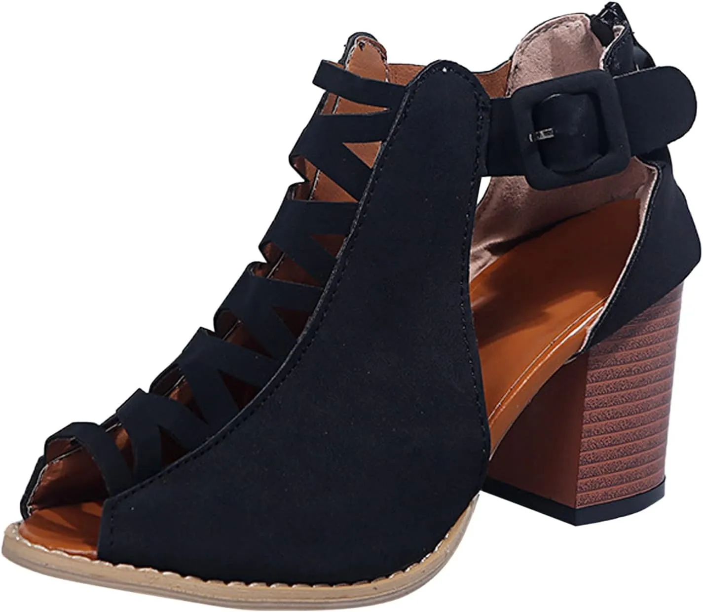 Shoes for Women Dressy, Womens Sandals Suede Peep Toe Ankle Booties Cut Out Stacked Block Heel Ankle Boots