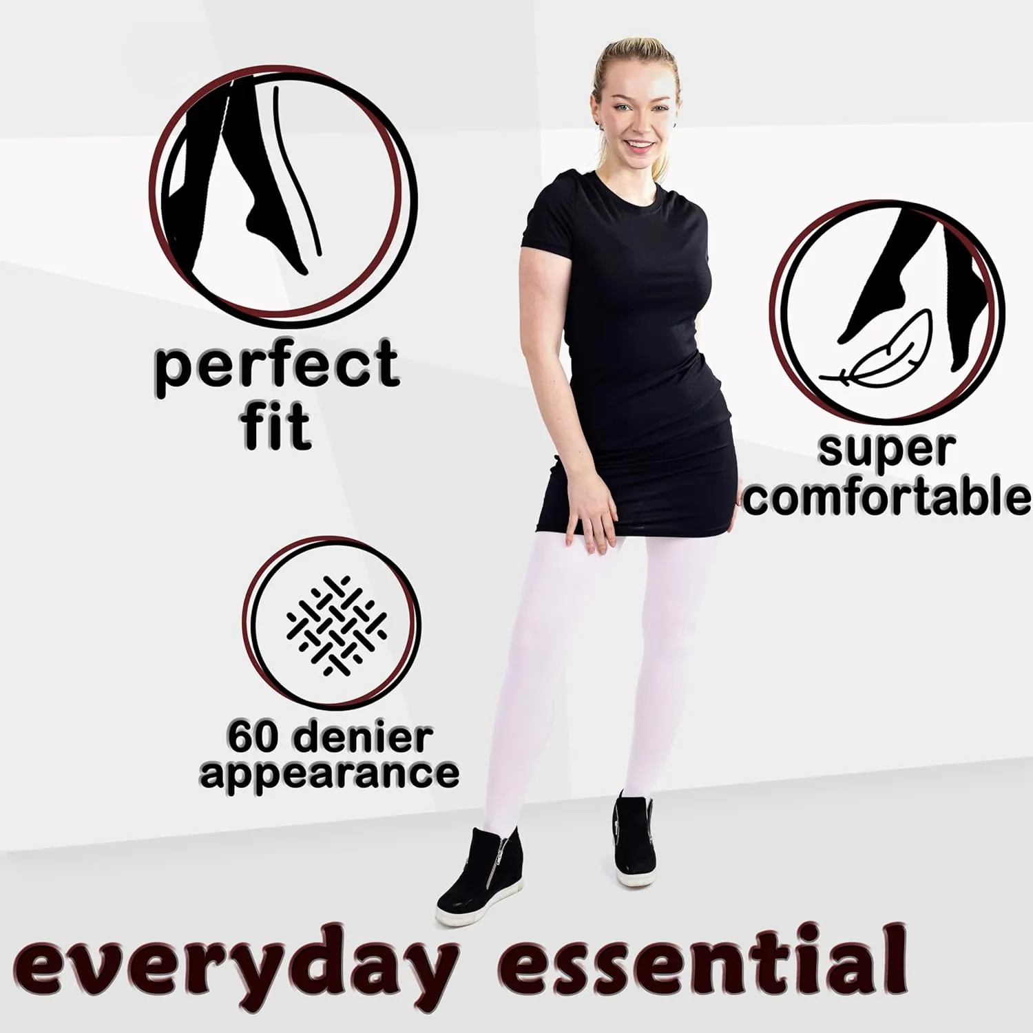 Silky Toes Women's Opaque Tights 1 or 2 Pairs -Black White And Colored Tights for Women