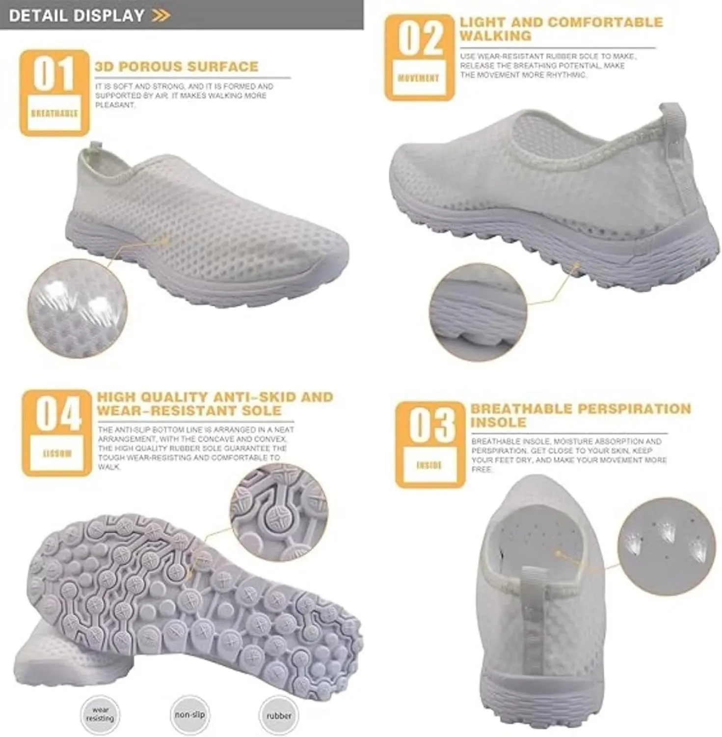 Slip On Walking Shoes for Womens Breathable Running Tennis Sneakers Comfort Anti-Slip Athletic Shoe for Travel Size 5.5-11.5 White Sole