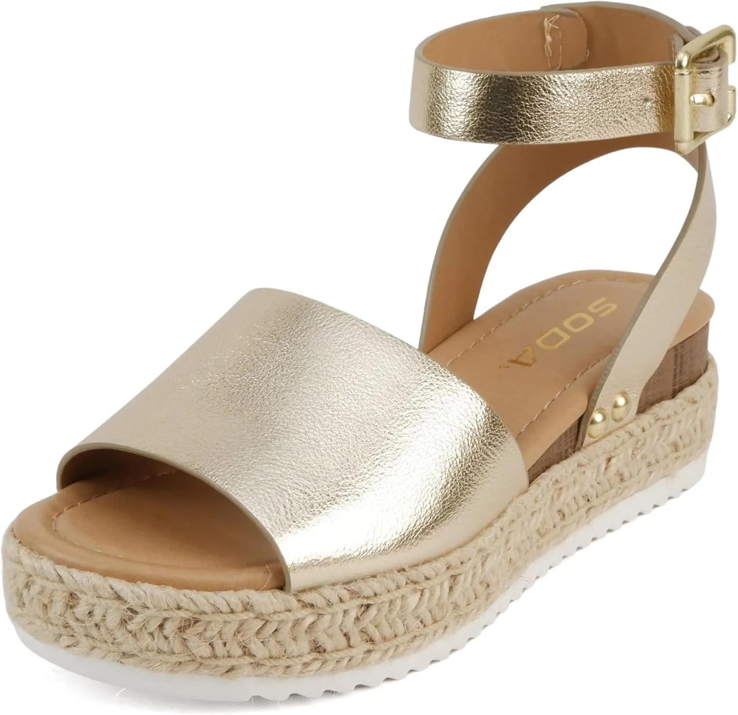 SODA Clip Womens Casual Espadrilles Trim Flatform Studded Wedge