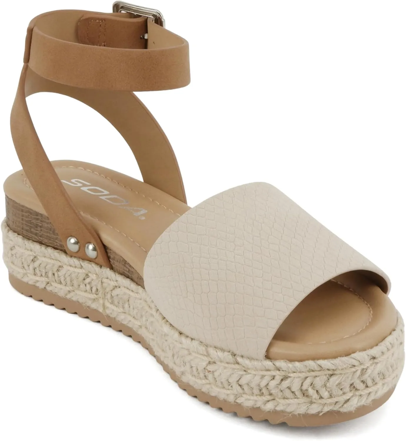 SODA Clip Womens Casual Espadrilles Trim Flatform Studded Wedge
