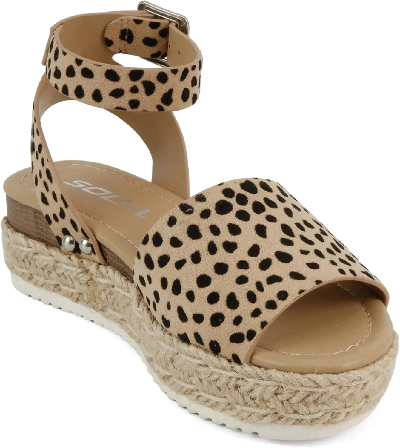 SODA Clip Womens Casual Espadrilles Trim Flatform Studded Wedge