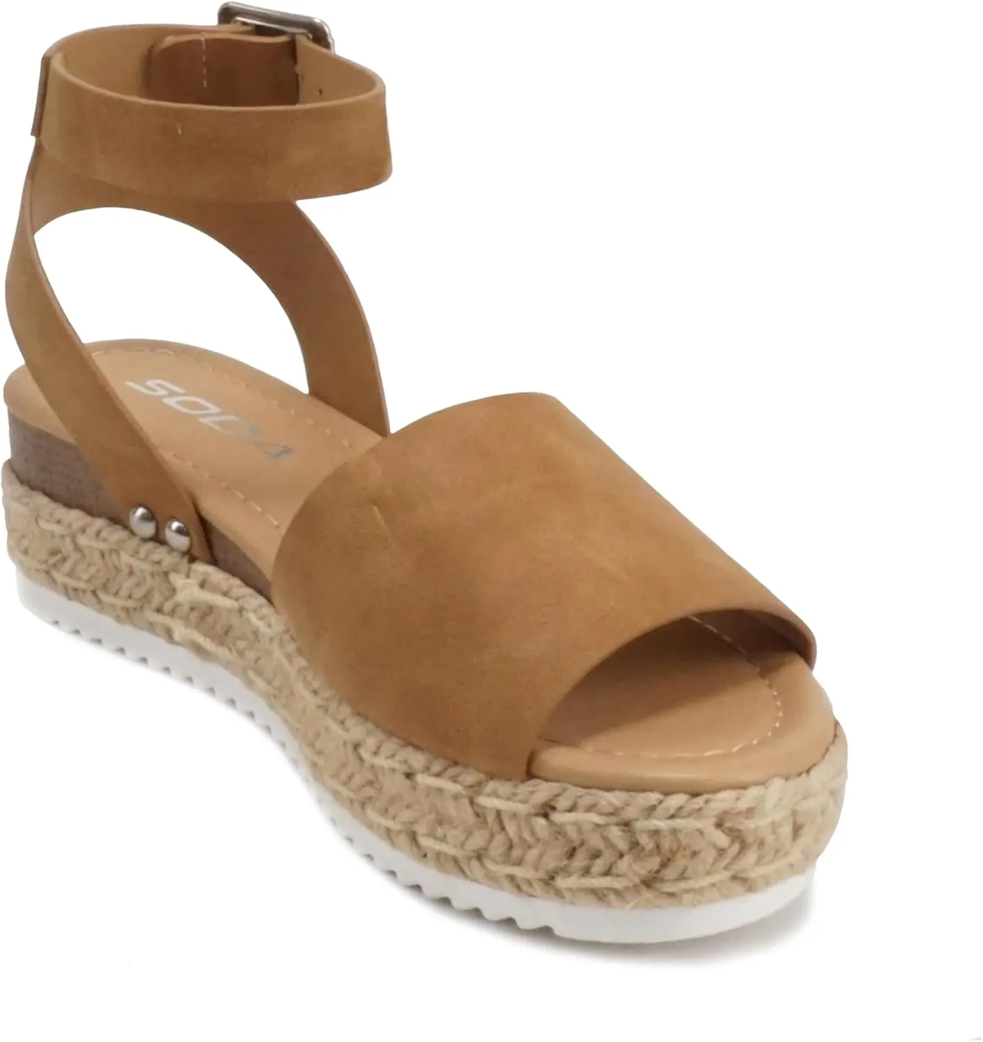 SODA Clip Womens Casual Espadrilles Trim Flatform Studded Wedge