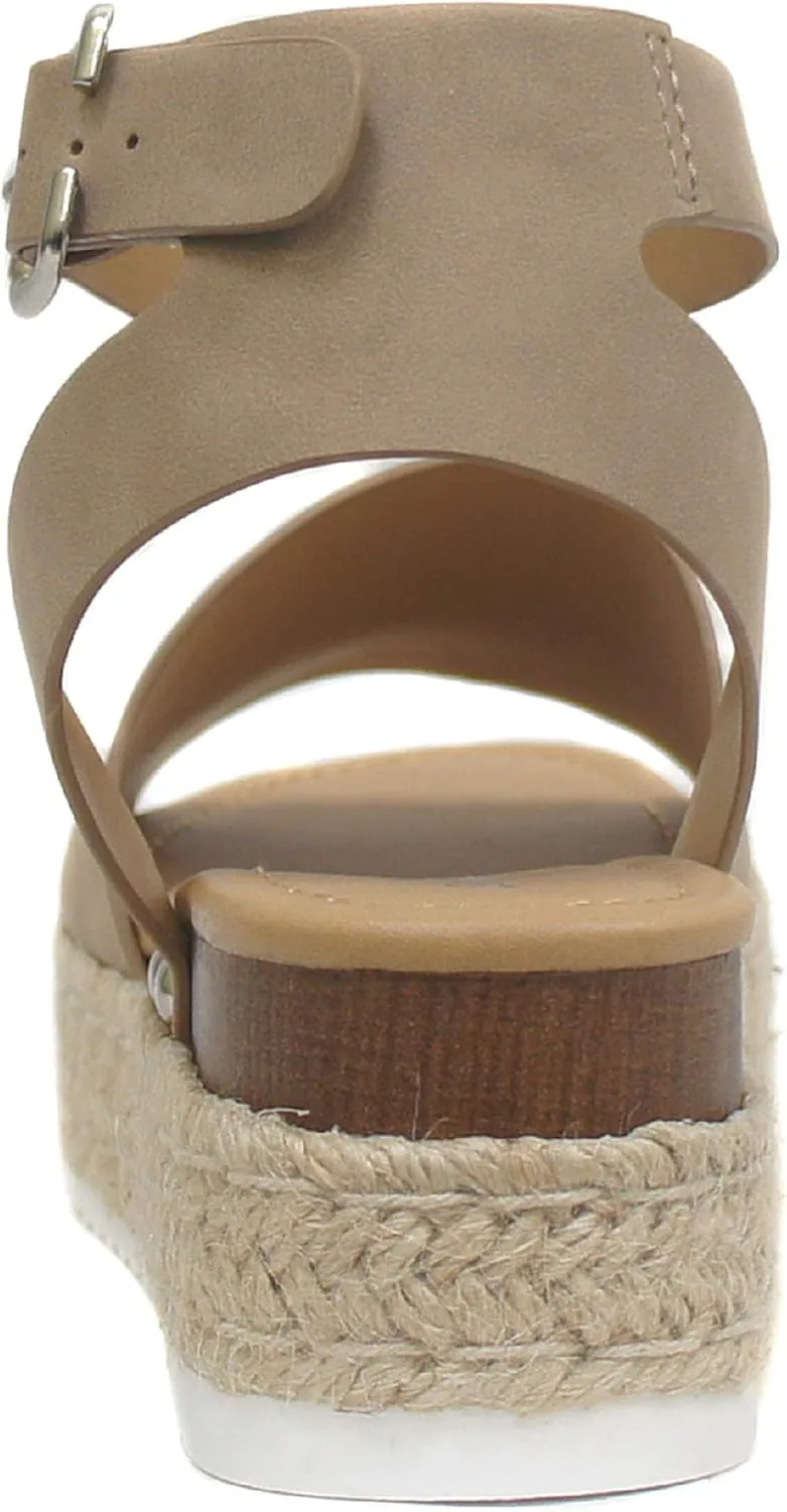 SODA Clip Womens Casual Espadrilles Trim Flatform Studded Wedge