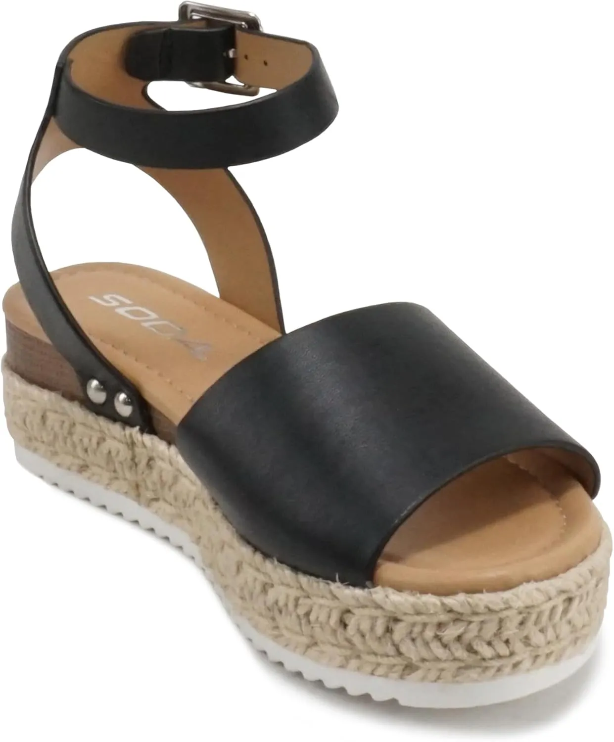 SODA Clip Womens Casual Espadrilles Trim Flatform Studded Wedge